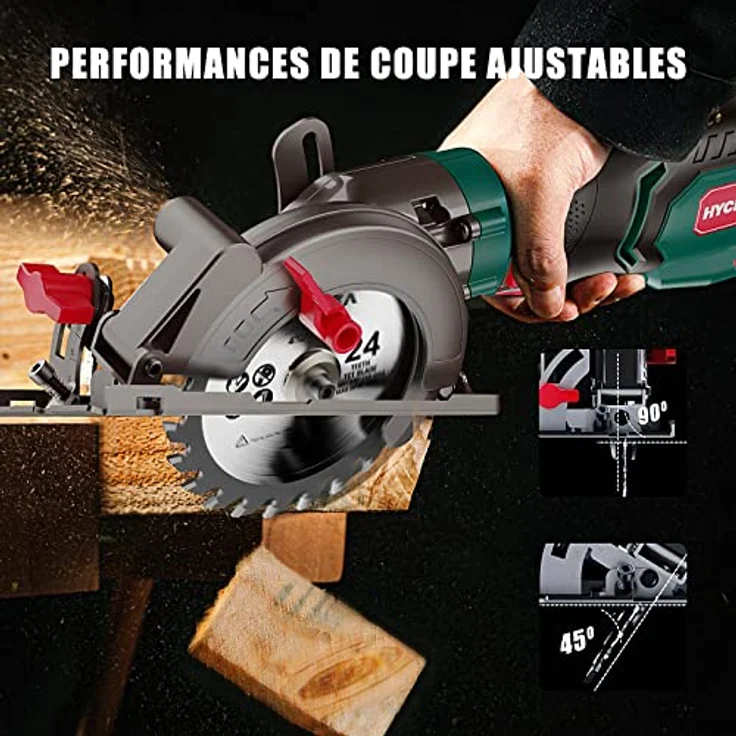 Kreissäge 750 W, HYCHIKA 3500 U/min, max. Schnitttiefe 48 mm (90°) und 32 mm (45°), Motor aus reinem Kupferdraht, Mini-Kreissäge zum Schneiden von Fliesen, Metall und Holz – Bild 5