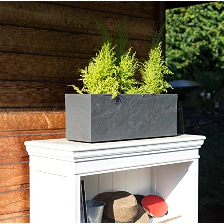 ONDIS24 Vulkan Pflanzkübel Balkonkasten mit Wasserspeicher, 25L Pflanzvolumen, rechteckig, Basaltfarbe für Balkon und Terrasse – Bild 3