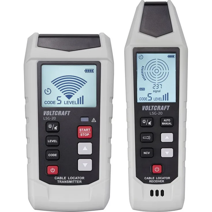VOLTCRAFT LSG-20 Leitungssuchgerät CAT III 480 V, präzise Kabelortung mit Sensoreinstellung, Sender und Empfänger, integrierte Taschenlampenfunktion