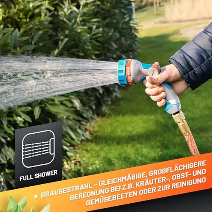 GRÜNTEK Ultraleichte Handbrause Garten Multibrause mit 5 Strahlarten, ergonomischem Griff und Daumensteuerung, universeller Schnellanschluss – Bild 5