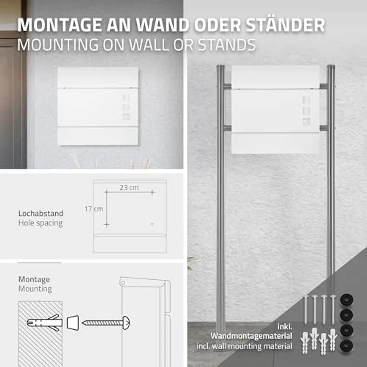 Briefkasten mit Zeitungsfach und Sichtfenster Weiß aus pulverbeschichtetem Stahl - Preisvergleich – Bild 5