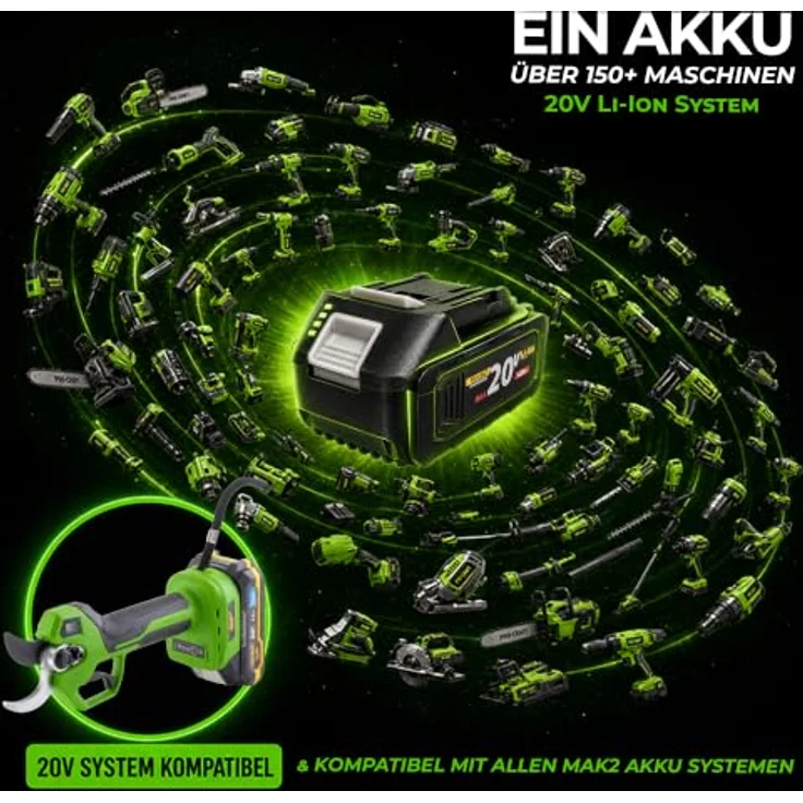 PRO CRAFT Akku-Astschere ES32Li, 20 V Brushless mit 1x 2,0 Ah Akku, Ladegerät und Koffer, max. Schnittdurchmesser 35 mm, ergonomisches Design, SK5-Stahlklingen – Bild 3