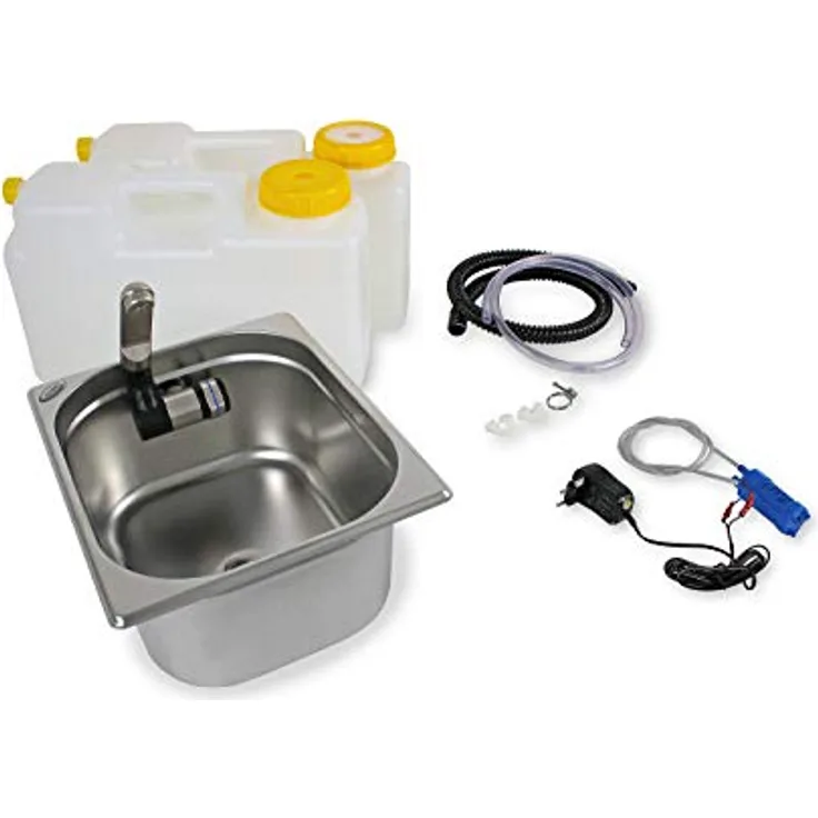 ad-ideen Waschbecken Miniküche 230V Bausatz für Wohnmobile, Edelstahl, 325x265x200mm