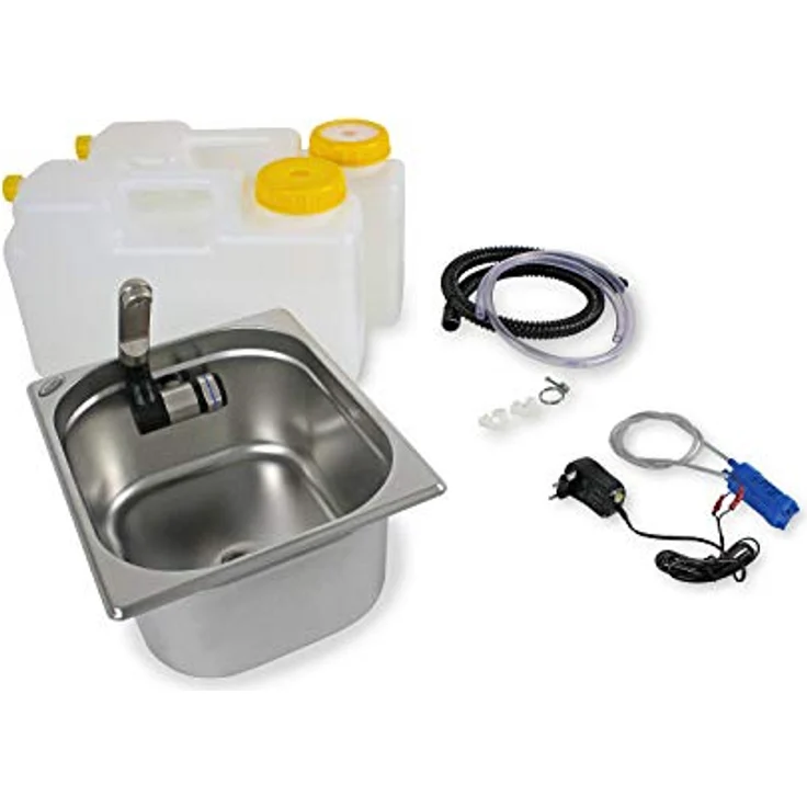 ad-ideen Waschbecken Camping Miniküche 230V Bausatz, Edelstahl, 325x265x150mm für T4 T5 T6 – Bild 1