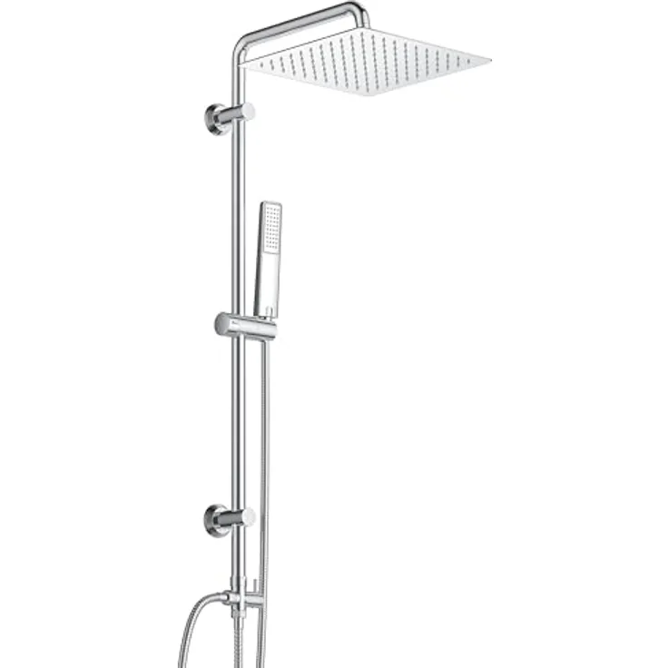 Görbach Regendusche Duschsystem, XL-Duschkopf 25x25cm, verstellbare Duschstange aus Edelstahl, Chrom