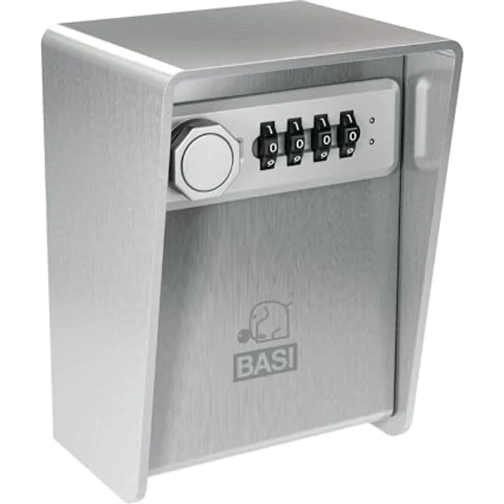 BASI | Schlüsselsafe mit Zahlenschloss aus 3 mm starkem Edelstahl, 4-stelliger individuell einstellbarer Zahlencode, für Innen- und Außenbereich geeignet, wetterfester Schlüsseltresor