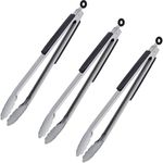 Relaxdays Grillzange, Edelstahl, Holzgriff, lange Kochzange für Grill & Küche, 38 cm, Bratzange mit Öse, silber/schwarz