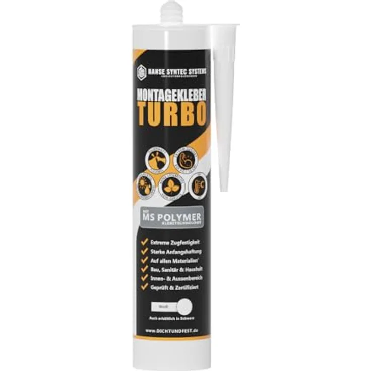HSS® Montagekleber TURBO 290ml, High Tack MS Polymer Klebetechnologie, Kraftkleber 600 kg/m², UV- und witterungsbeständig (Weiß)