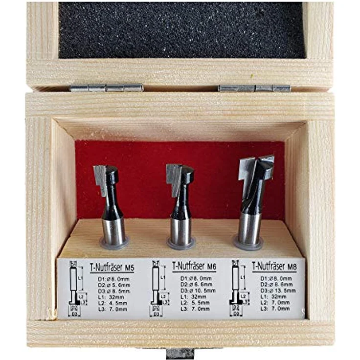 STIER T-Nutfräser-Set 3-teilig M5 M6 und M8 Schrauben, 8 mm Schaft, für Oberfräsen, T Nut Fräser, T Nutfräser - Preisvergleich – Bild 3