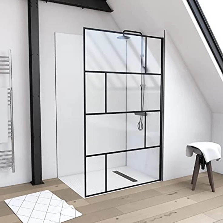 MARWELL Duschwand in mordernem Design 120 x 195 cm - Glasdusche mit matt schwarzen Wandprofil - Einscheibensicherheitsglas für höchste Sicherheit - Montage auf Duschwanne oder Fliese – Bild 1