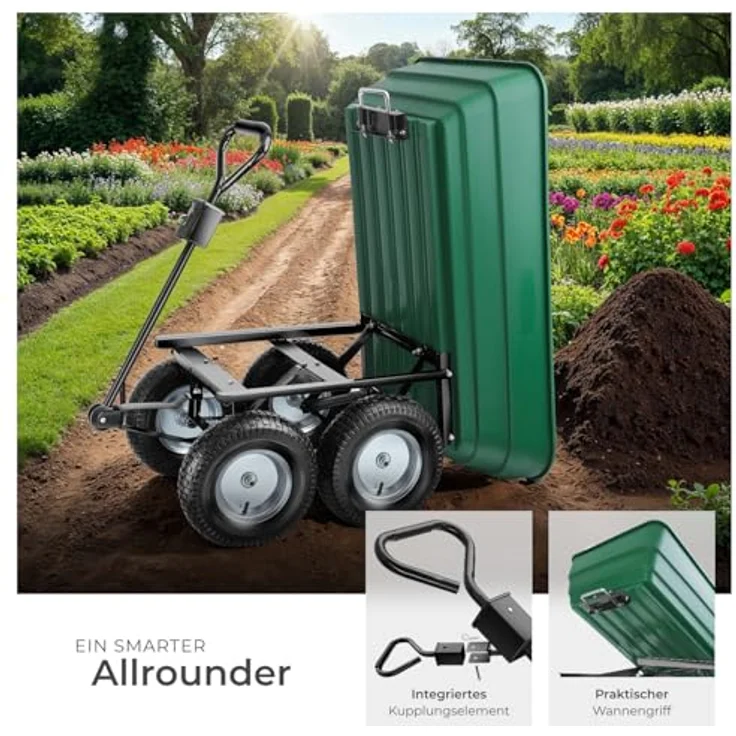 tectake® Bollerwagen mit Kippfunktion, Handwagen und Trolley, belastbar bis 300 kg, stabil mit Stahlgestell, leichtgängige Lenkachse und luftgefüllte Gummireifen, vielseitig einsetzbar als Einkaufswagen oder Gartenwagen – Bild 4