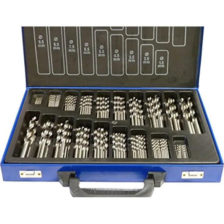 PeTools 170tlg. Spiral-Bohrer HSS-R EG (1-10mm), Metallbohrer, Stahlbohrer in dampfangelassener Oberflächenbehandlung