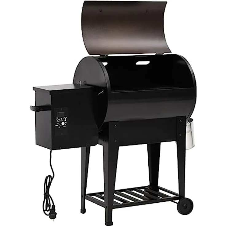 vidaXL Pelletgrill mit Ablage, Pelletsmoker mit Altöl Behälter, Holzpelletgrill mit großem Temperaturbereich, Grillwagen Pellet Grill, Schwarz Eisen – Bild 3