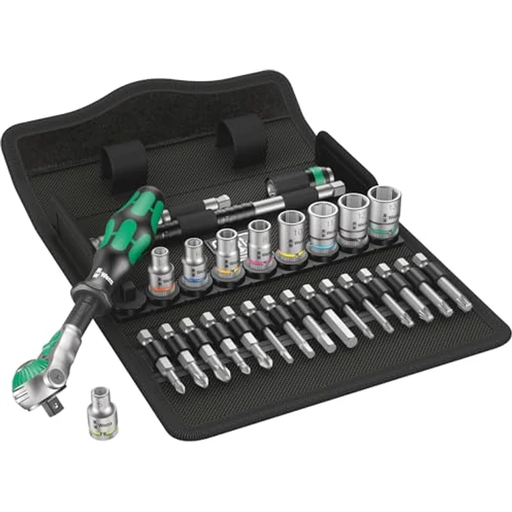 Wera 8100 SA Zyklop Speed Steckschlüsselsatz metrisch 1/4 (6.3 mm), 28-teilig mit schwenkbarem Knarrenkopf und 72 Zähnen – Bild 1