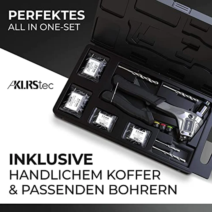 KLRS KLRStec® Professional Nietenzangen Set inkl. 120 Nieten und 4 HSS Bohrern – Hochwertige Popnietenzange in Schwarz – Bild 2