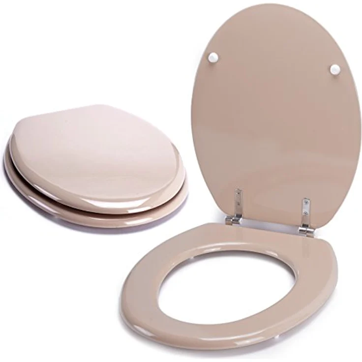 MSV WC-Sitz Cleo MDF, 45 cm x 37 cm x 5,6 cm, beige, feuchtigkeitsresistent, rostfreie Scharniere, rutschfest – Bild 5