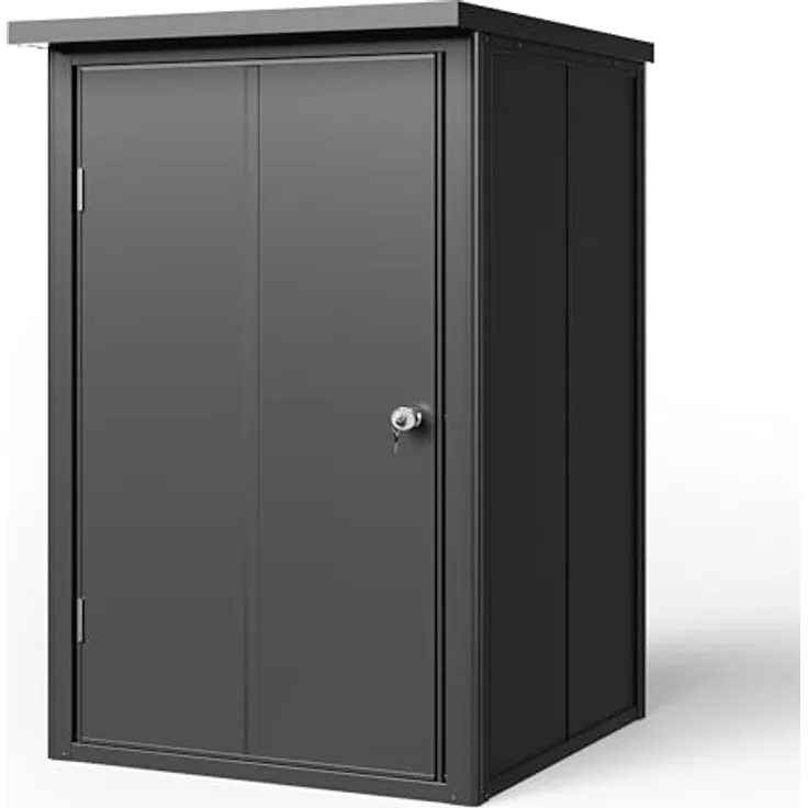 GFP Primeyard Geräteschrank Metall 84x84x131 cm Mülltonnenbox anthrazit inkl. Fußboden, wetterfest und stabil, feuerverzinktes Stahlblech, Dachlast 150kg/m², abschließbares Zylinderschloss