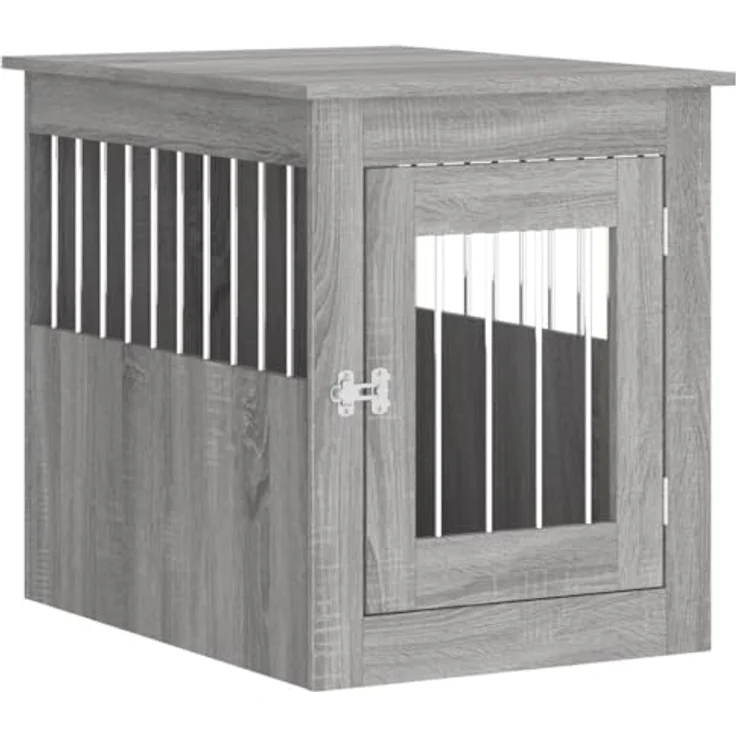vidaXL Hundekäfig im Möbelstil, Abschließbar Hundebox mit Tür, Hundehütte Beistelltisch mit 2-in-1-Funktion, Hundehaus Haustierkäfig, Grau Sonoma 55x75x65 cm Holzwerkstoff – Bild 1