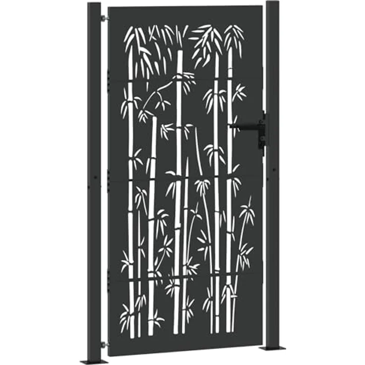 vidaXL Gartentor Schwarz, 105 x 175 cm, pulverbeschichteter Stahl mit stabilem Riegelverschluss und modernem Laserschneider-Design – Bild 4