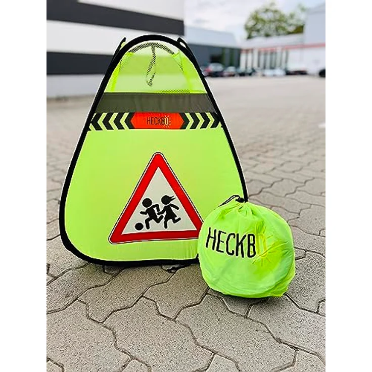 HECKBO 2x Straßenwarnschild Achtung Kinder Schild spielende Pylonen + Wimpelkette - Kinder Straßenpylone Kinder Sicherheit Safety Pop Up Set - Vorsicht Kinder Street Buddy Warnkegel – Bild 5