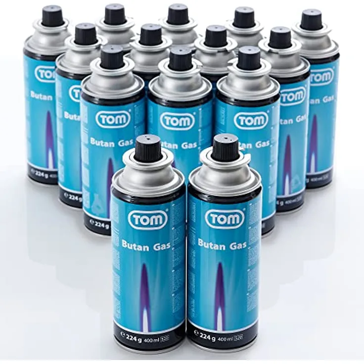 TOM 14 x Butangas Gaskartuschen CG-227 Set mit MSF-1A Bajonettventil, ideal für Campingkocher, Gaslampen und Unkrautbrenner