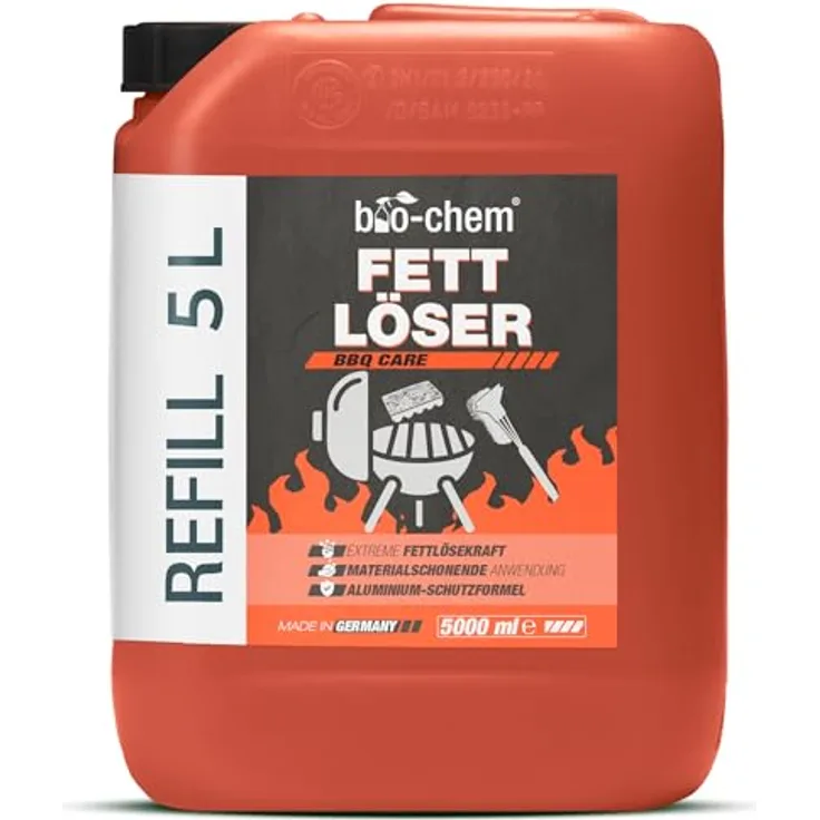 bio-chem Fettlöser Grillreiniger, 5 Liter Kanister - Effektive Profi-Qualität, geruchsneutral & materialschonend für alle Oberflächen, besonders Aluminium