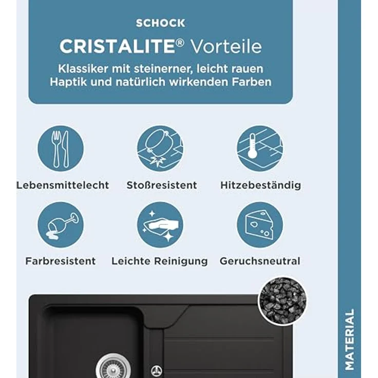 SCHOCK Küchenspüle 86 x 50 cm Formhaus D-100 Nero - CRISTALITE Granitspüle ab 45 cm Unterschrank-Breite – Bild 5