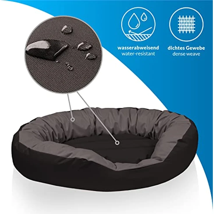 BedDog® Hundebett Sunny 4in1, großes Hundekörbchen aus Cordura, waschbares Hundebett mit Rand, Hundekissen oval-rund, für drinnen und draußen, XXXL, Rock-Flow, grau-anthrazit – Bild 2