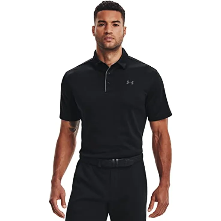 Under Armour Herren Tech Golf Poloshirt, Schwarz (Black (001)), mit loser Passform, schnelltrocknendem und atmungsaktivem Gewebe, 3XL