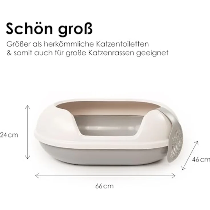 LucyBalu® Arena Katzenklo mit hohem Rand | große hop-in Katzentoilette geruchsfrei | modernes Design Katzenklo mit Einstieg von Oben | offenes XXL Katzen WC | inkl. Streuschaufel | grau/weiß – Bild 3