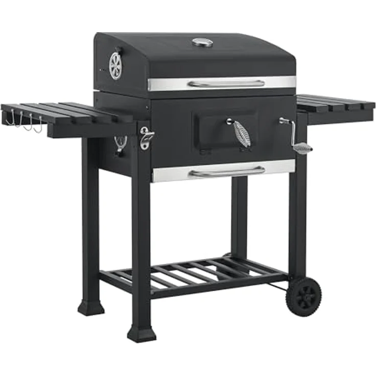 casa.pro Grillwagen 'Arnad' 105x135x47,5cm Schwarz, mit integriertem Deckelthermometer und höhenverstellbarem Holzkohlebehälter – Bild 8