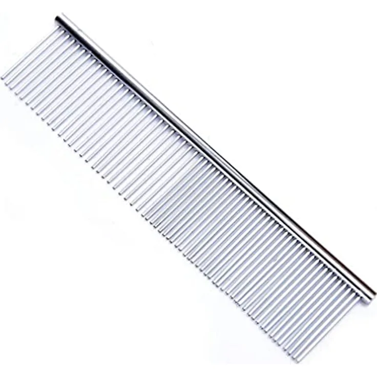FFTONG Haustier Stahlkamm mit abgerundeten Enden Edelstahlzähne, Metall Cat Cat Dog zum Entfernen von Verwicklungen und Knoten, Pudelpflege Deshedding Tool, 7 1/2-Zoll L.