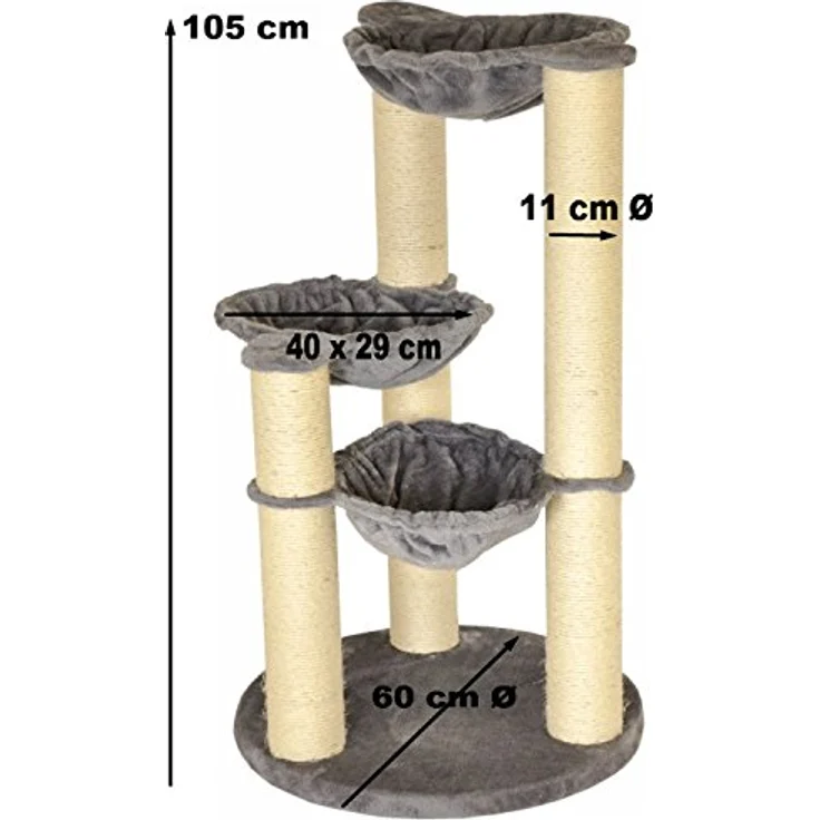 Nanook Kratzbaum Holiday grau - 104 x 60 cm für schwere Katzen, besonders stabil, 3 extratiefe Liegemulden Ø 11 cm – Bild 4