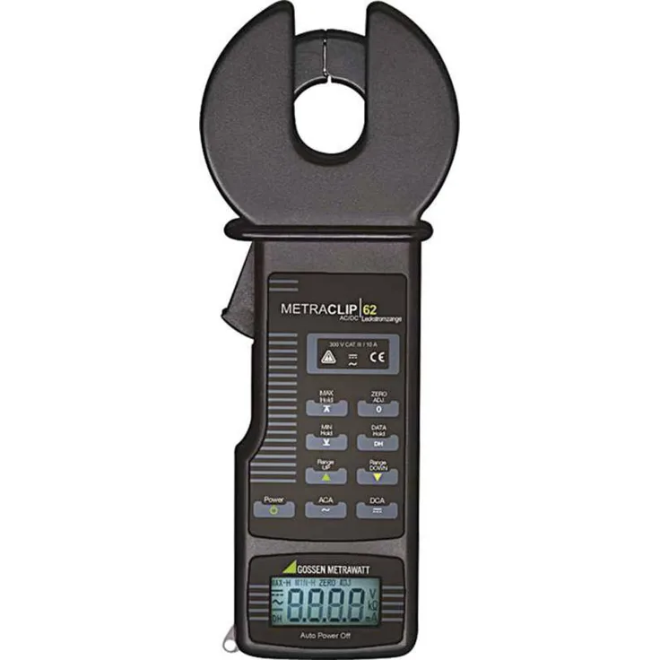 Gossen Metrawatt METRACLIP 62, digitale Stromzange CAT III 300 V, Leckstrommessung bis 10 A TRMS, 2000 Counts, mit automatischer Nullstellung und LCD-Anzeige