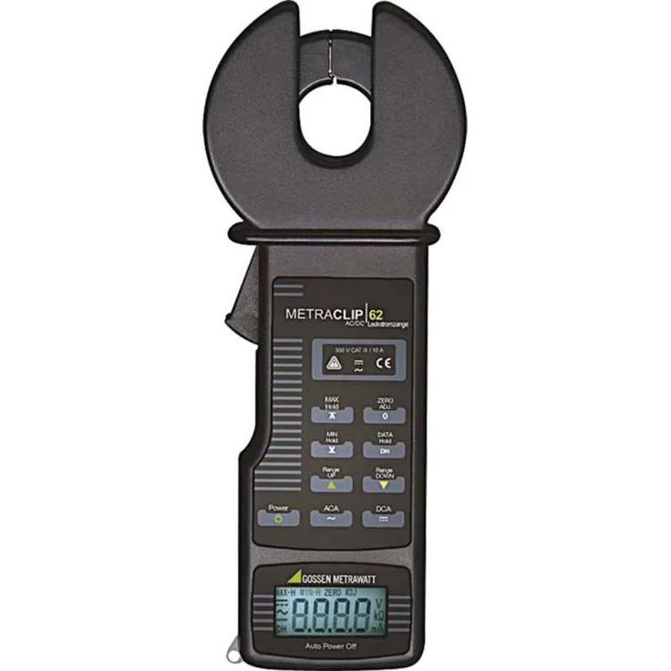 Gossen Metrawatt METRACLIP 62, digitale Stromzange CAT III 300 V, Leckstrommessung bis 10 A TRMS, 2000 Counts, mit automatischer Nullstellung und LCD-Anzeige