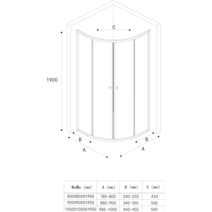 Mai&Mai Duschkabine 80x80 viertelkreis Schwarz Dusche Duschabtrennung mit 2 Schiebetüren inkl. Duschtasse ESG-Sicherheitsglas Nano-Beschichtung Ravenna32K, Klarglas, Hebe-Senk Funktion, Alu-Schwall-Leiste – Bild 8