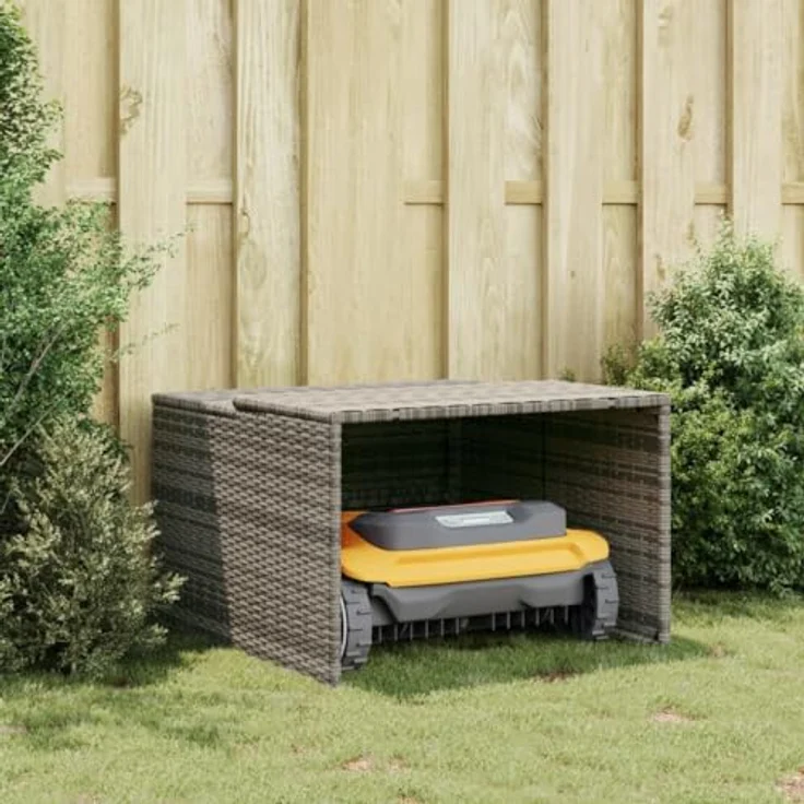vidaXL Mähroboter-Garage Grau 86x90x5257 cm Polyrattan, Witterungsbeständig, Stabiler Rahmen – Bild 3