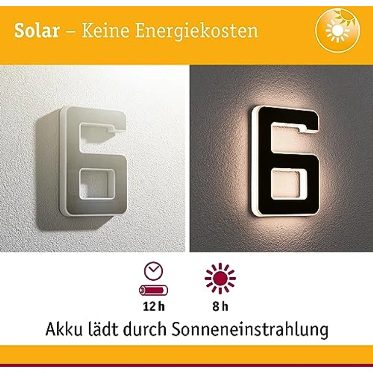 Paulmann Outdoor Solar Hausnummer 6 3000K IP44 Akku wechselbar – Bild 2