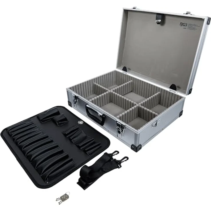 BGS TECHNIC Aluminium Werkzeugkoffer 460 x 340 x 150 mm, mit 4-facher verstellbarer Unterteilung und Tragegurten – Bild 3