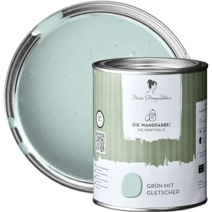 MissPompadour Wandfarbe Grün mit Gletscher, matte Innenfarbe mit sehr hoher Deckkraft, geruchsneutral und spritzfrei, 1 L, wasserbasiert – Bild 1