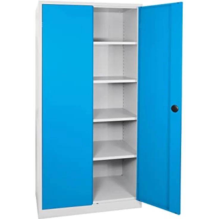 ADB Flügeltürenschrank 92x60x195 cm, Metallschrank mit 4 verstellbaren Fachböden, grau-blau, TÜV/GS geprüft – Bild 2