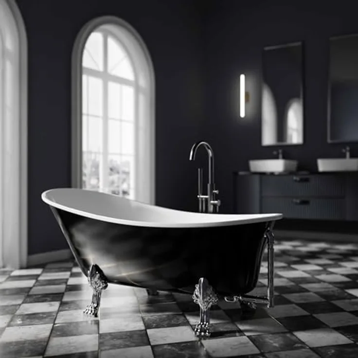 Bernstein Freistehende Badewanne PARIS, Acryl, 176 x 71 cm, Schwarz glänzend mit weißen Metallfüßen, ohne Standarmatur