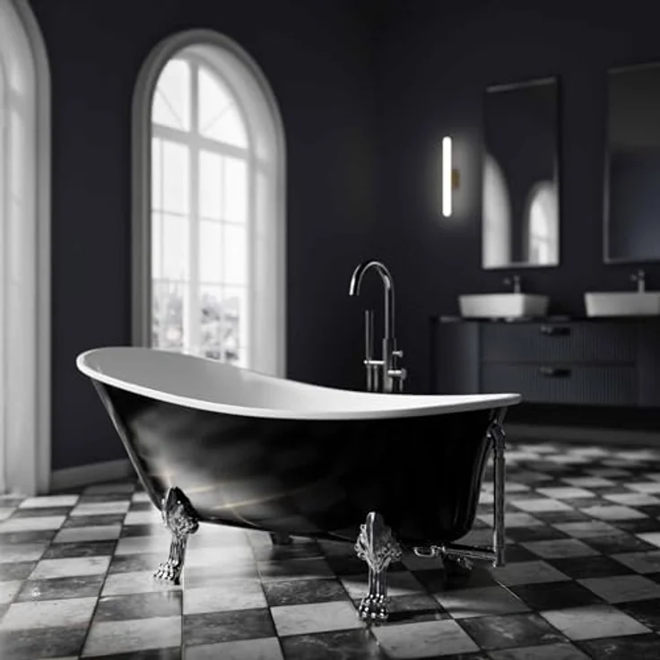 Bernstein Freistehende Badewanne PARIS, Acryl, 176 x 71 cm, Schwarz glänzend mit weißen Metallfüßen, ohne Standarmatur – Bild 1