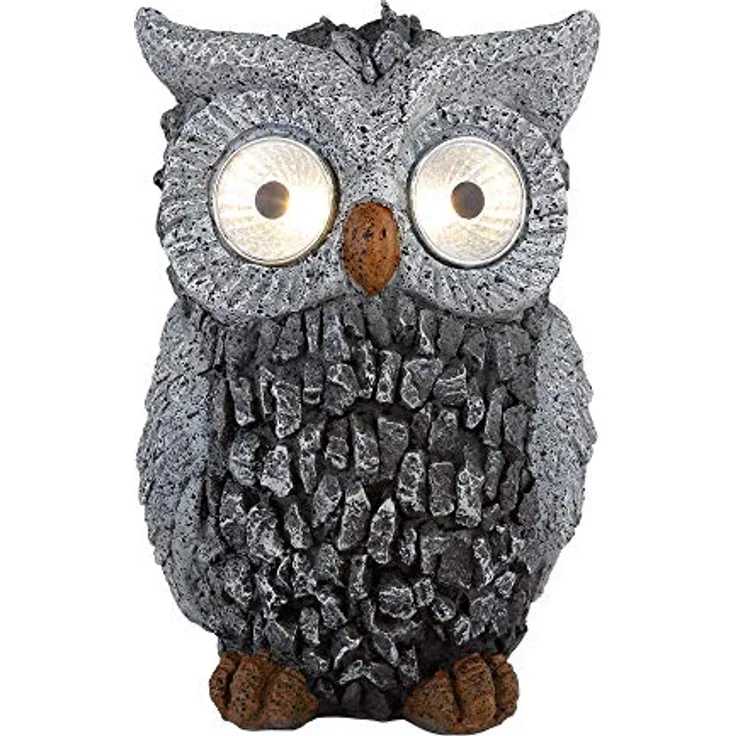 GLOBO LIGHTING Solar Eule Gartenskulptur grau, spritzwassergeschützte Gartendeko mit 2x LED 3000K, Akku, LxBxH 13,5x11,5x19,5 cm