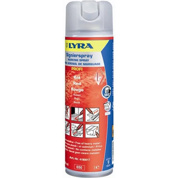 LYRA Sprühfarbe Signierspray, lösungsmittelhaltig, hohe Deckkraft, extrem kurze Trockenzeit, rot, 500 ml