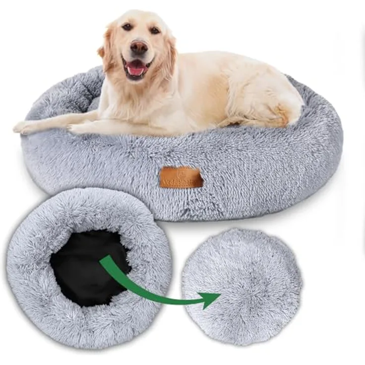 Veddelholzer Ø 60 cm (S) Hellgrau Hundebett Katzenbett Hundekissen Hundebetten in Mehreren Größen Hundebett große mittelgroße kleine Hunde waschbar in hellgrau und dunkelgrau für alle Hunde & Katzen