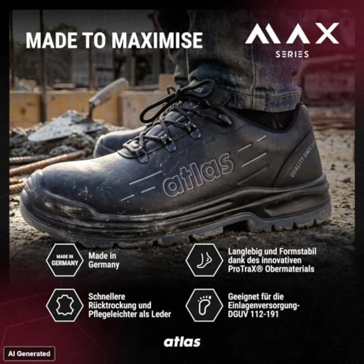 Atlas Sicherheitshalbschuh MAX 100 PRO S3 ESD W10, metallfrei, schwarz, Gr. 39, leicht und robust – Bild 5