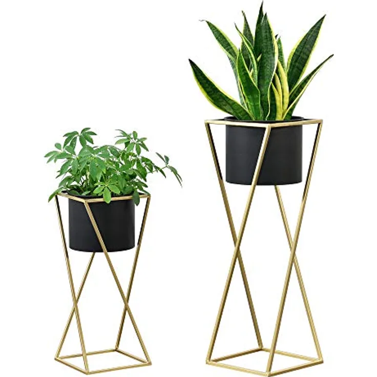 [en.casa] Pflanzständer im 2er Set Blumenständer aus Metall Goldfarben-Schwarz Viereckig