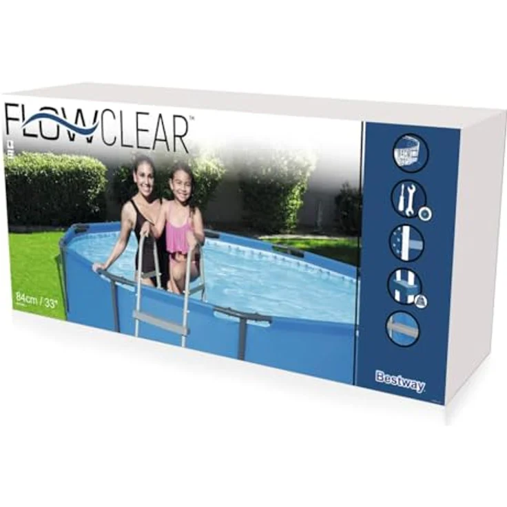 vidaXL Poolleiter Bestway Poolleiter 4 Stufen Flowclear 122 cm 58331 Kindersicher, Grau, Korrosionsbeständiger Metallrahmen, Maximale Tragfähigkeit 150 kg, für Poolhöhe bis 122 cm, 2 x 4 rutschsichere Sprossen, Bestway Artikelnummer 58331 – Bild 8