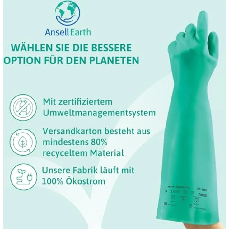Ansell Solvex 37-185 Nitril Handschuhe, Chemikalien- und Flüssigkeitsschutz, Grün, Größe 11 (1 Paar pro Beutel) – Bild 11